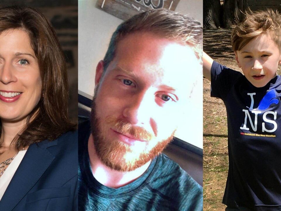 one image divided into three each featuring a photo of a donor