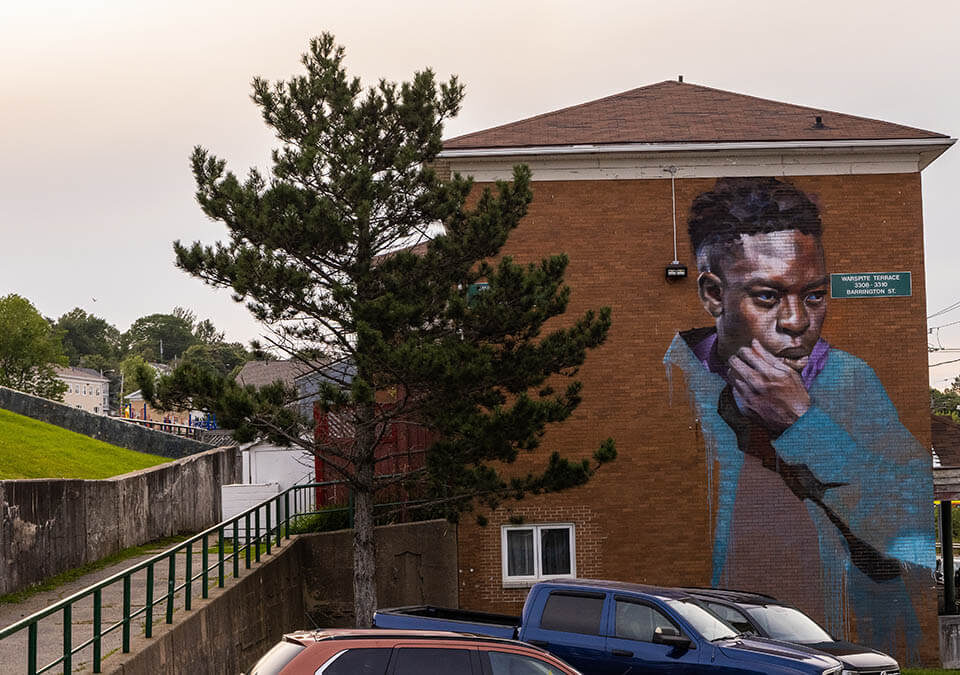 Mural of a black man on the side of a building in north-end Halifax